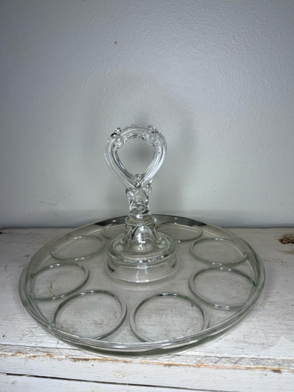 Vintage L.E. Smith Clear Glass Divided 8 Drink Caddy - Tumbler Tray 1940s